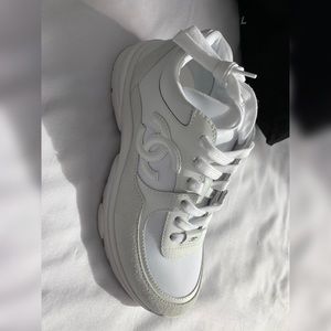chanel triple white sneakers